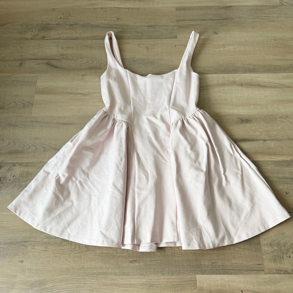 Powder Pink Fit & Flare Square Scoop Neck Knit Ponte Mini Dress - XL - Picture 4 of 6